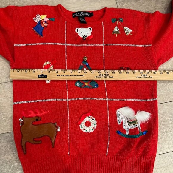 WORK IN PROGRESS BY GLADYS BAGLEY RED CHRISTMAS SWEATER SMALL WOMENS - Picture 6 of 8
